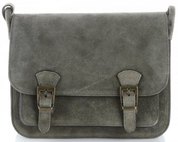 Torebki Listonoszki Skórzane Genuine Leather Szaro-Zielona