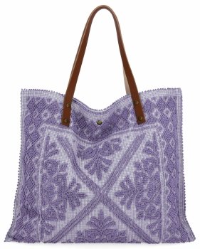 Włoska Torebka Shopper bag w Modne Wzory 5887 Jasno Fioletowa