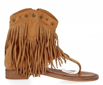 Camelowe sandały damskie z frędzlami firmy Givana
