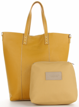 Vittoria Gotti Firmowy Shopper Made in Italy z Kosmetyczką Musztardowy