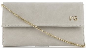 Firmowe Kopertówki Skórzane Vittoria Gotti Eleganckie Listonoszki na łańcuszku Made in Italy Beżowa