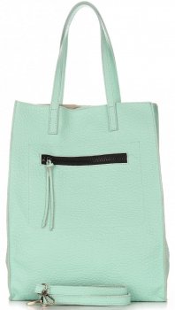 VITTORIA GOTTI Uniwersalna Duża Torba Skórzana XL Shopper Na Co Dzień Miętowa