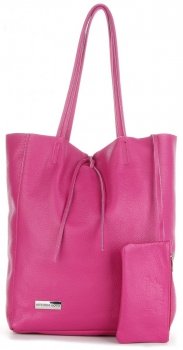 Torebki Skórzane VITTORIA GOTTI Modny Shopperbag z Etui Fuksja