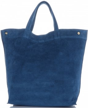 Włoski Skórzany Shopper XL firmy Vera Pelle Jeansowy