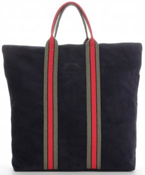 Vittoria Gotti Torebki Skórzane w modne paski Firmowy Shopper Made in Italy z funkcją Plecaczka Granat