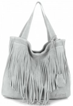 Vittoria Gotti Uniwersalna Torba Skórzana XL w stylu Boho Jasno Szara