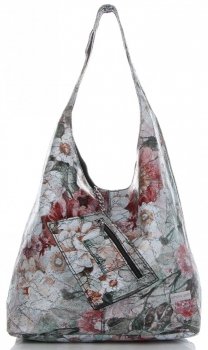 Torebka Skórzana firmy Vittoria Gotti Uniwersalny Włoski Shopper w modne wzory Kwiatów Czarna