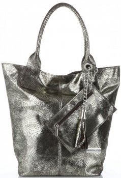 Vittoria Gotti Elegancki Skórzany Shopper z Etui w rozmiarze XL Czekoladowy ze złotem