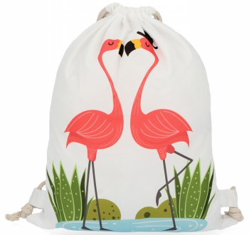 Plecaczki Damskie Praktyczny Worek w modny wzór flamingów love Biały