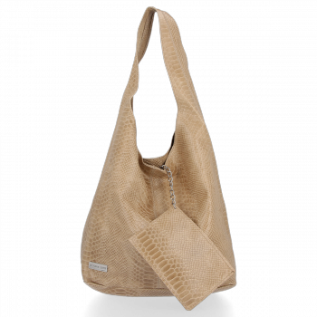 Torebki Skórzane Vittoria Gotti Włoski Shopper XL wzór Aligatora Beżowa