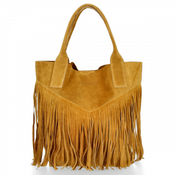 Firmowy Włoski Shopper w stylu Boho Vittoria Gotti Musztarda