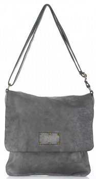Torebka Skórzana Listonoszka Vintage Genuine Leather Szara