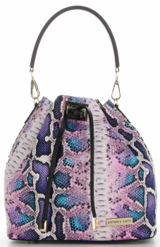 Vittoria Gotti Firmowa Torebka Skórzana Ekskluzywny Shopper Made in Italy w modny wzór kolorowego węża Jasno Fioletowa