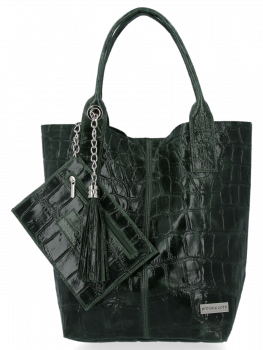 GEANȚĂ DIN PIELE shopper bag Vittoria Gotti verde de sticlă B15
