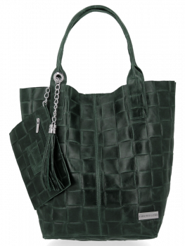 GEANȚĂ DIN PIELE shopper bag Vittoria Gotti verde de sticlă B22