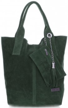 GEANȚĂ DIN PIELE shopper bag Vittoria Gotti verde de sticlă V5190