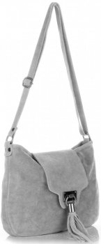 GEANȚĂ DIN PIELE tip poștaș Genuine Leather gri deschis 4022