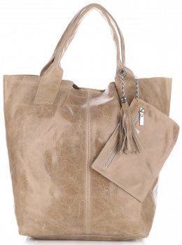 Kožené kabelka shopper bag Genuine Leather béžová 788