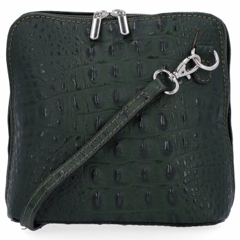 Kožené kabelka listonoška Genuine Leather fľašková zelená 218