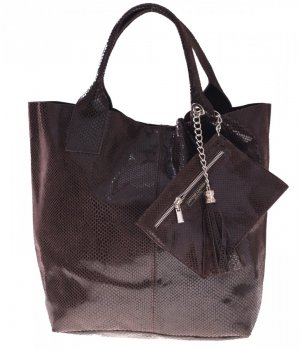 Kožené kabelka shopper bag Genuine Leather čokoládová 555