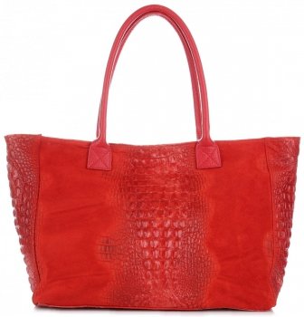 Kožené kabelka kufrík Genuine Leather červená 80042