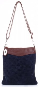 Kožené kabelka listonoška Genuine Leather tmavo modrá 14