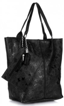 Kožené kabelka shopper bag Genuine Leather čierna 555
