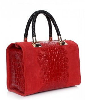Kožené kabelka kufrík Genuine Leather červená A4