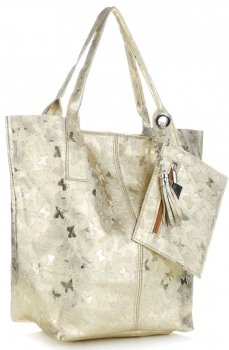 Kožené kabelka shopper bag Genuine Leather zlatá 555