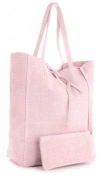 Kožené kabelka shopper bag Vera Pelle púdrová ružová 601