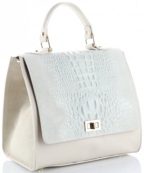 Kožené kabelka kufrík Genuine Leather béžová 295