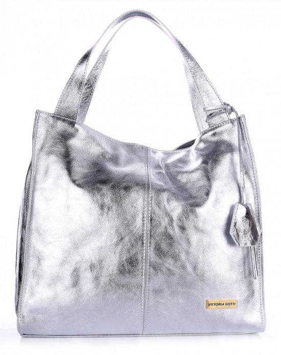 Kožené kabelka shopper bag Vittoria Gotti stříbrná V9