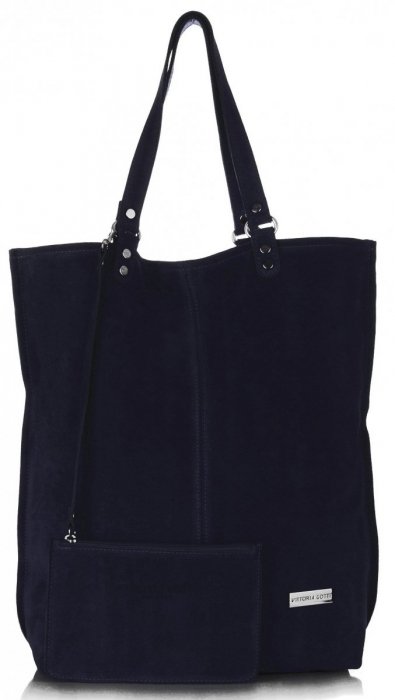 Kožené kabelka shopper bag Vittoria Gotti tmavě modrá V22