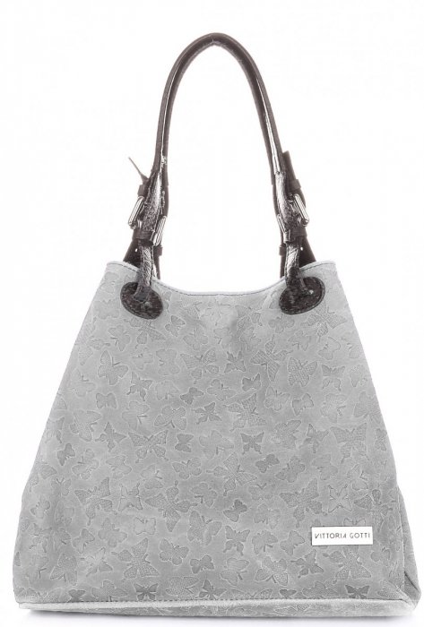 Kožené kabelka shopper bag Vittoria Gotti světle šedá V2050