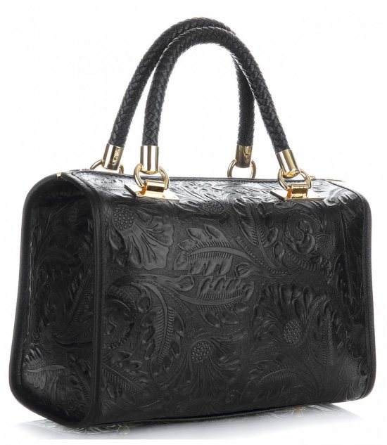 Kožené kabelka kufřík Genuine Leather černá 214E