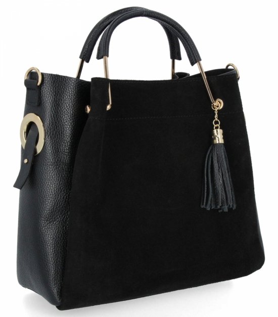 Elegancka Torebka Skórzana Włoski Kuferek z Kosmetyczką 5702 Czarna