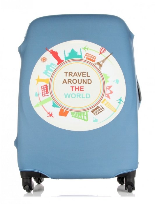 Pokrowiec na Walizkę firmy Snowball w rozmiarze M Travel around the world Niebieski