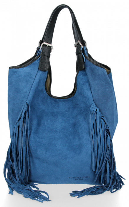 Modne Torebki Skórzane Shopper Bag z Frędzlami firmy Vittoria Gotti Jeans