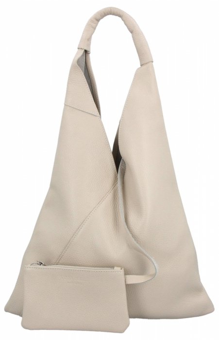 Włoska Torebka Skórzana Shopper Bag z Małą Kosmetyczką 5820S Beżowa