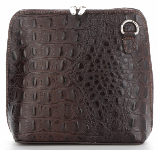 Włoska Torebka Skórzana Listonoszka firmy Genuine Leather we wzór Krokodyla Czekoladowa 