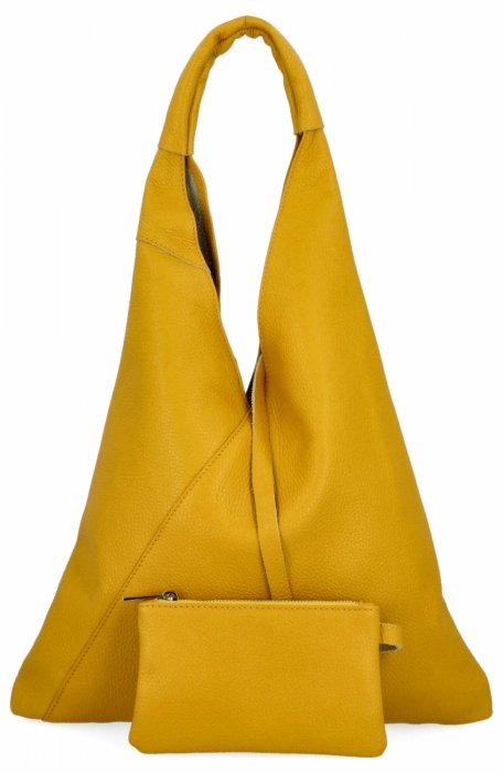 Włoska Torebka Skórzana Shopper Bag z Małą Kosmetyczką 5820S Żółta