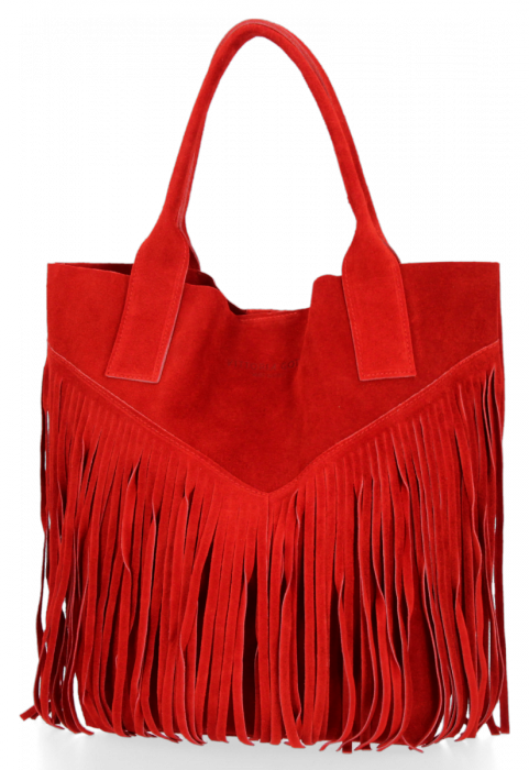 Firmowy Włoski Shopper w stylu Boho Vittoria Gotti Czerwona