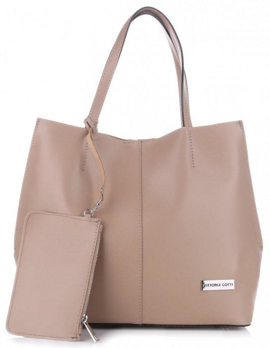 GEANȚĂ DIN PIELE shopper bag Vittoria Gotti bej V8