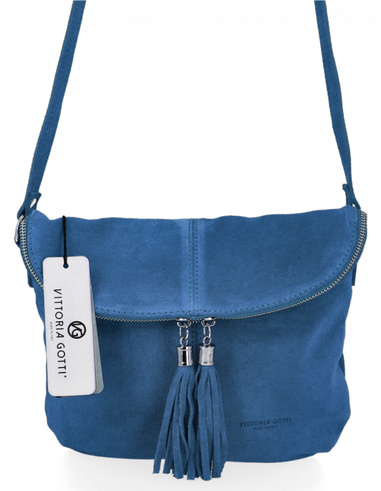 GEANȚĂ DIN PIELE tip poștaș Vittoria Gotti denim DB20