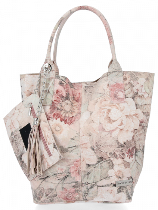 GEANȚĂ DIN PIELE shopper bag Vittoria Gotti roz de pudră VG91