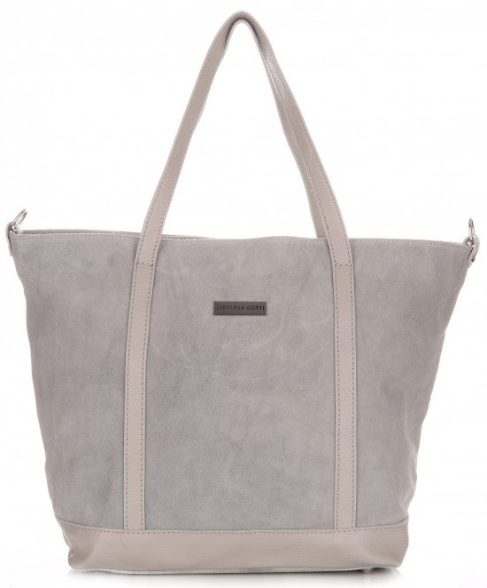 GEANȚĂ DIN PIELE shopper bag Vittoria Gotti gri deschis V2939