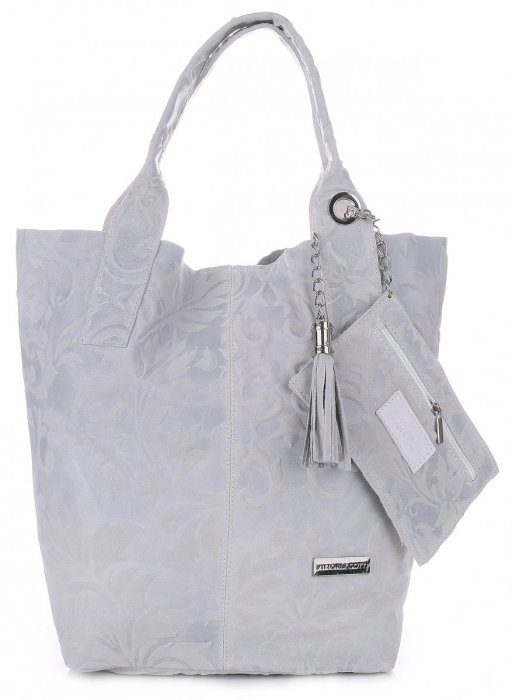 GEANȚĂ DIN PIELE shopper bag Vittoria Gotti gri deschis V10