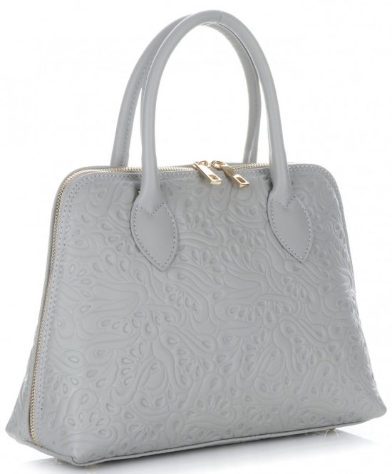 Kožené kabelka kufrík Genuine Leather svetlo šedá 80032