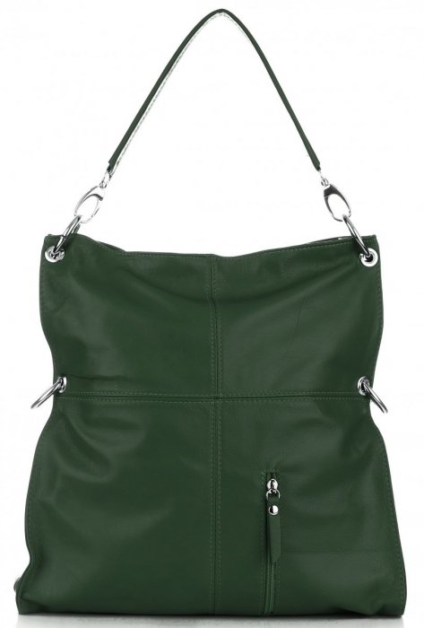 Kožené kabelka shopper bag Vera Pelle fľašková zelená 25