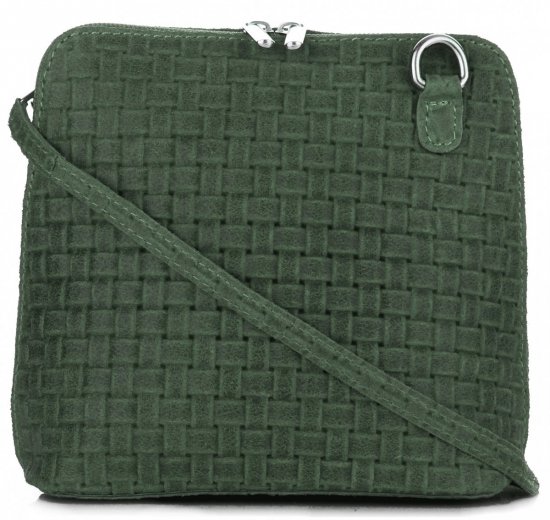 Kožené kabelka listonoška Genuine Leather fľašková zelená A7